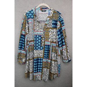 Cocomo Woman Long Sleeve Silky Button Blouse-Size 2X-Flowy-Cottagecore